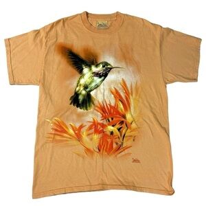 Vintage Y2K The Mountain Peach Tie Dye Hummingbird Tee T-Shirt AOP 2005 Large